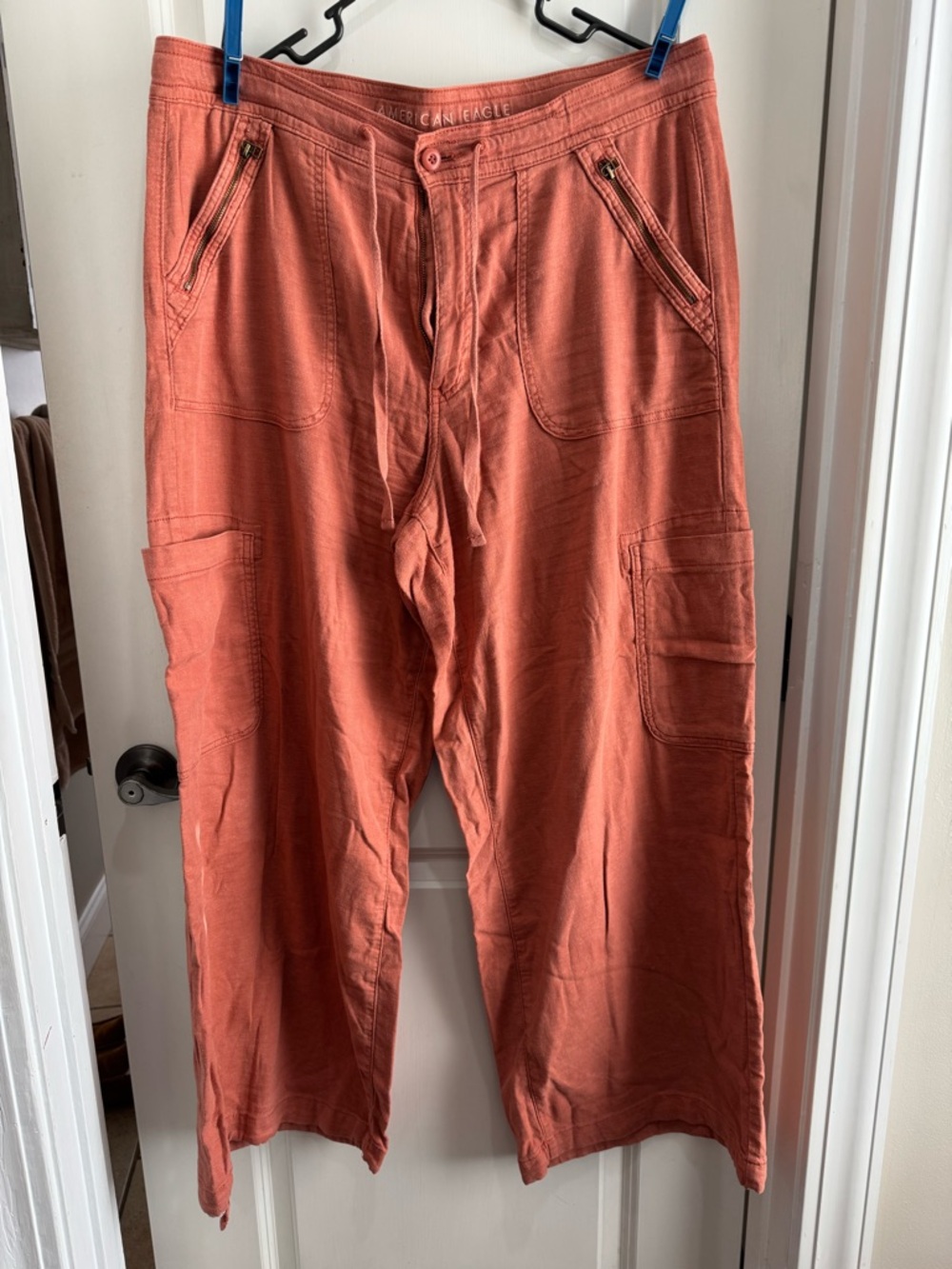 American Eagle Outfitters Dreamy Drape Wide-Leg Cargo Pants in terracotta
